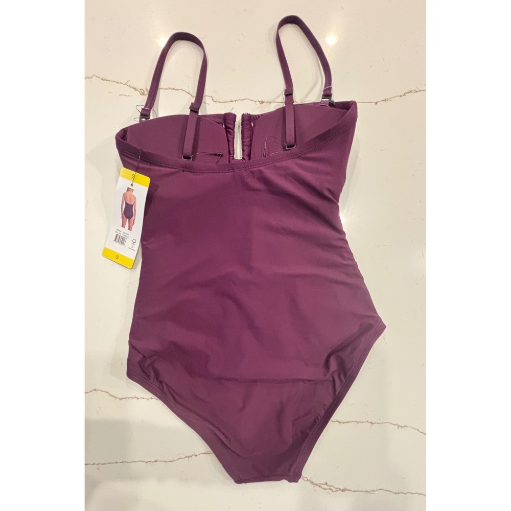 NWT DKNY Small Ruched One Piece Swimsuit Womens Purple - Picture 4 of 5